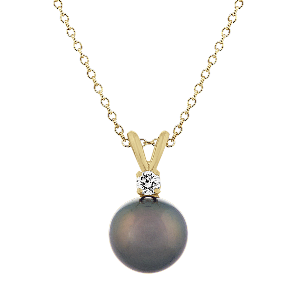 Ayla 9mm Tahitian Pearl & Diamond Pendant (18'')