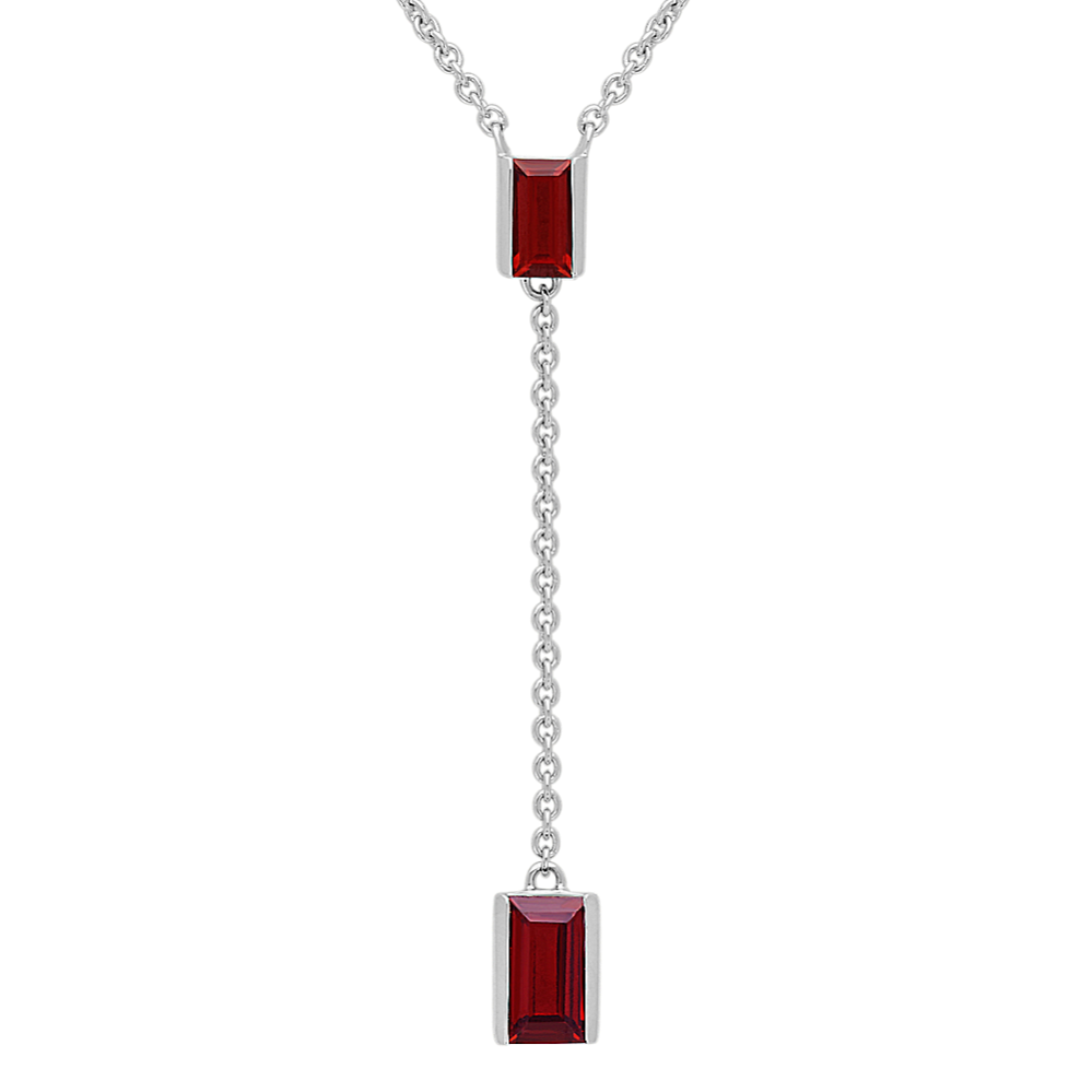 Baguette Garnet Y Necklace in Sterling Silver (18'')
