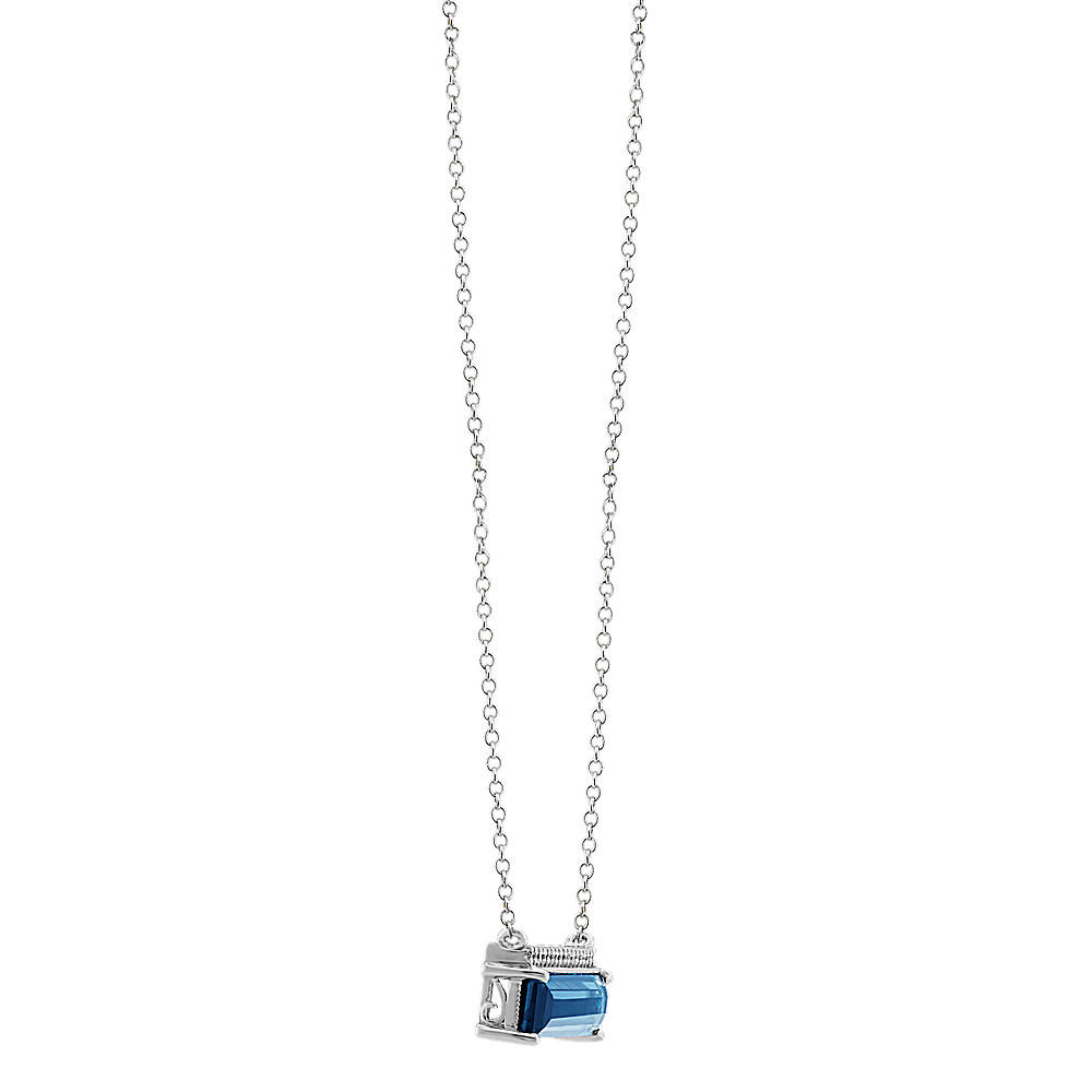 Baguette London Blue Topaz and Diamond Necklace in 14k White Gold (18 ...