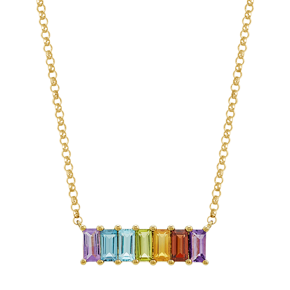 Baguette Rainbow Gemstone Necklace (18'')