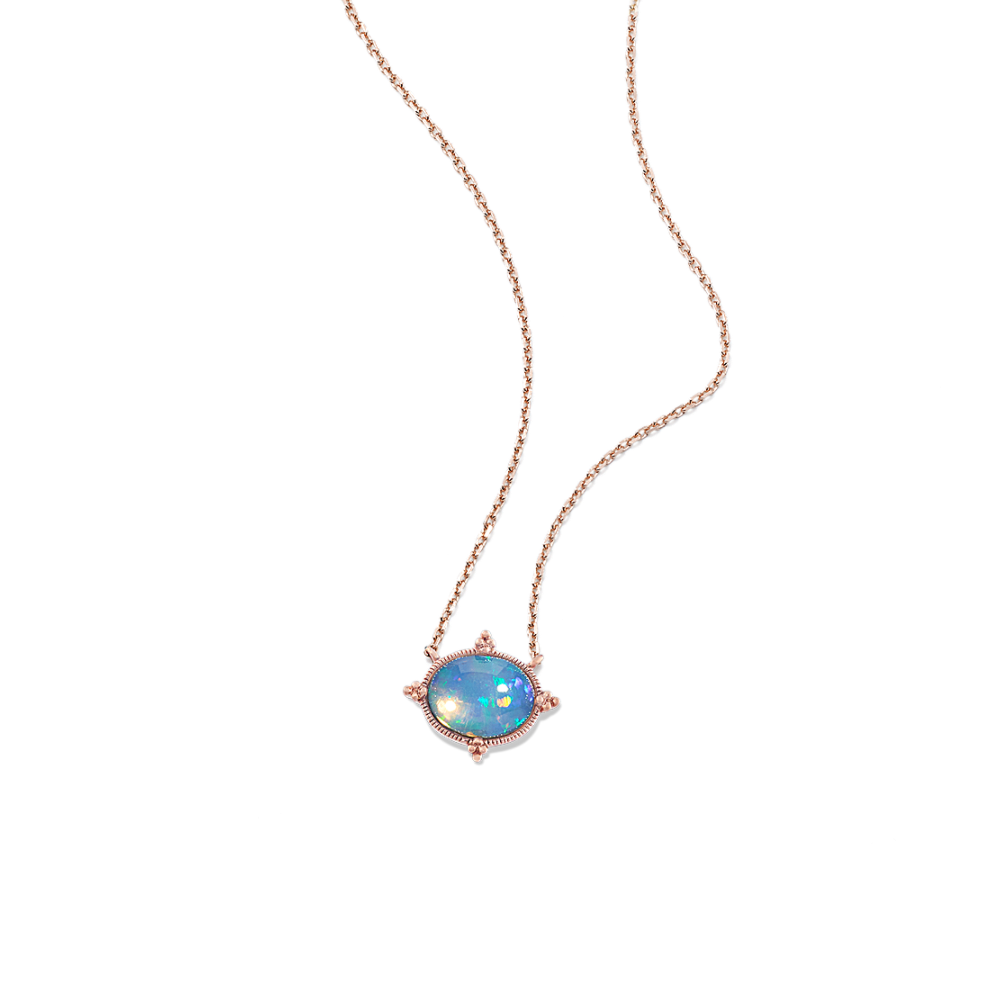Beatrice Natural Opal Necklace with Bead Accent in 14K Rose Gold (18 in)