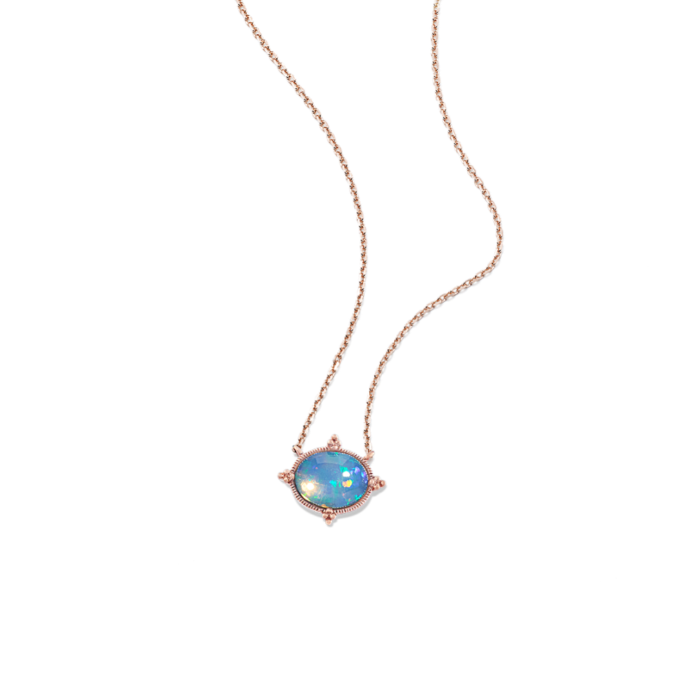 Beatrice Opal Necklace with Bead Accent in 14K Rose Gold (20'')