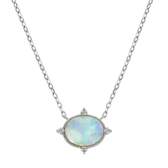 Beatrice Opal Necklace with Bead Accent in 14K White Gold (18 in)