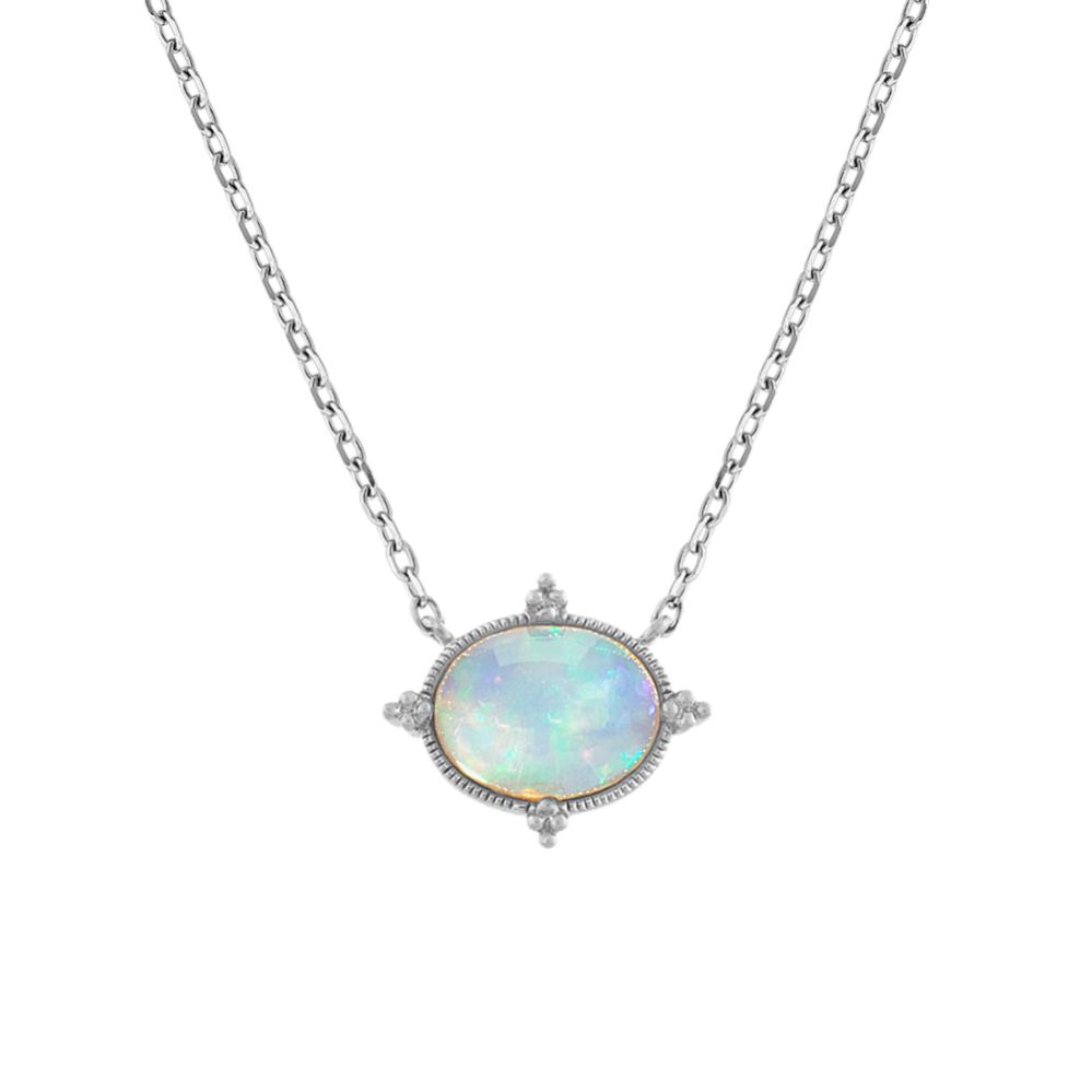 Beatrice Opal Necklace with Bead Accent in 14K White Gold (20 in)