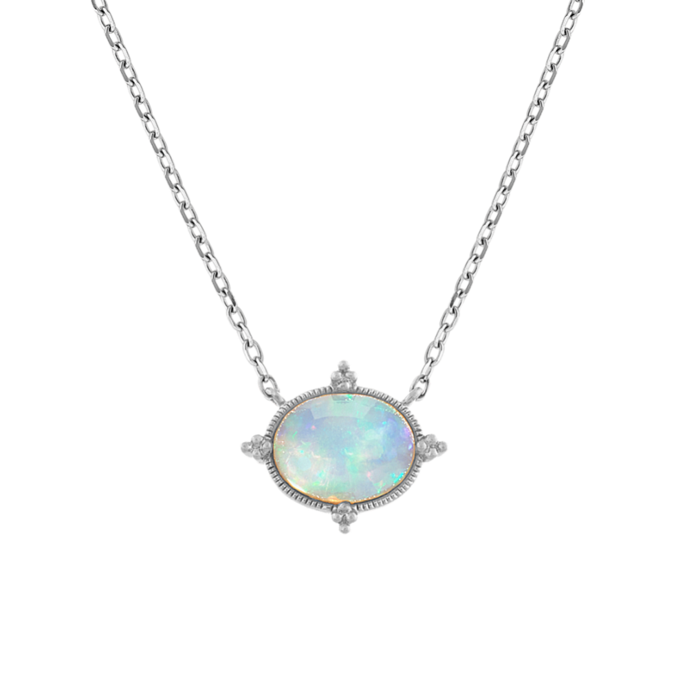Beatrice Opal Necklace with Bead Accent in 14K White Gold (20'')