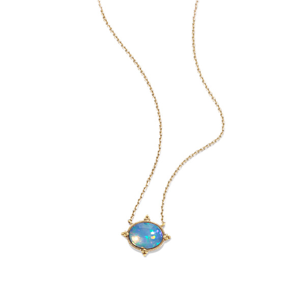 Beatrice Opal Necklace with Bead Accent in 14K Yellow Gold (18 in)