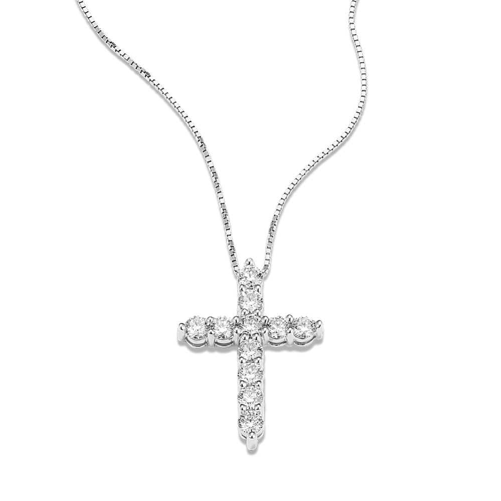 Bethany Diamond Cross Pendant in 14K White Gold (18 in)