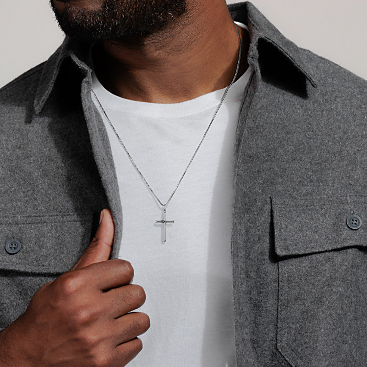 Beveled Cross Pendant in Sterling Silver