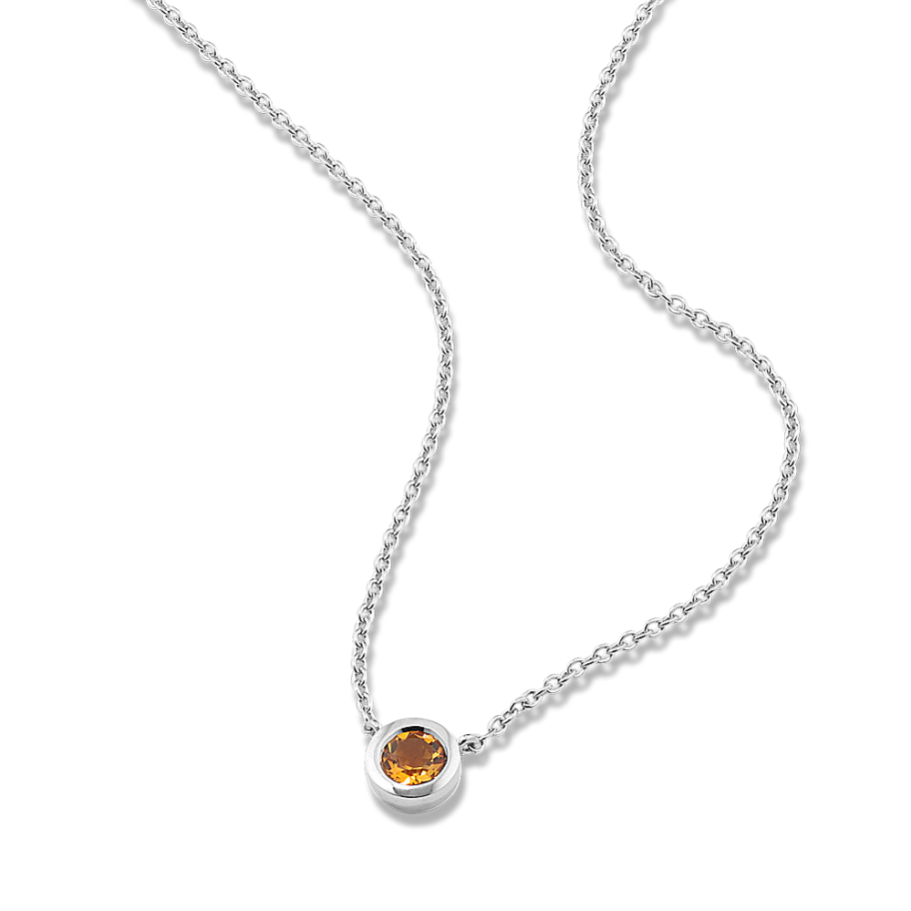 Bezel-Set Citrine Necklace - Sterling Silver