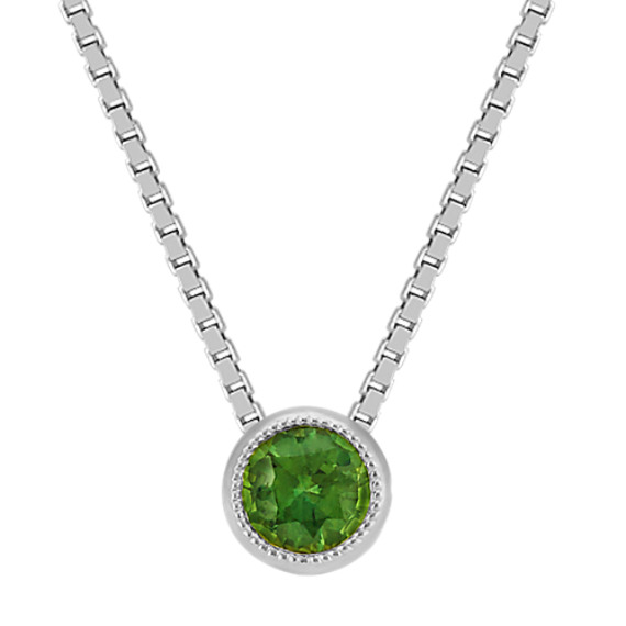 Bezel-Set Green Sapphire Solitaire Pendant in 14k White Gold (18 in ...