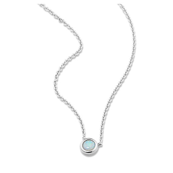 Bezel-Set Opal Necklace - Sterling Silver