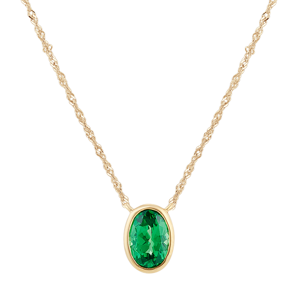 Bezel-Set Oval Tsavorite Garnet Necklace (18'')