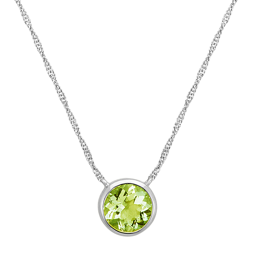 Bezel-set Peridot Necklace In 14k White Gold (18 In) 