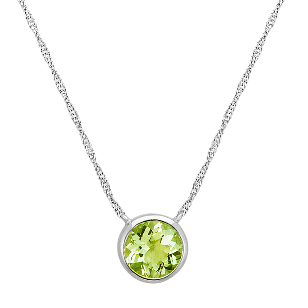 Bezel-Set Peridot Necklace in 14k White Gold (18'')