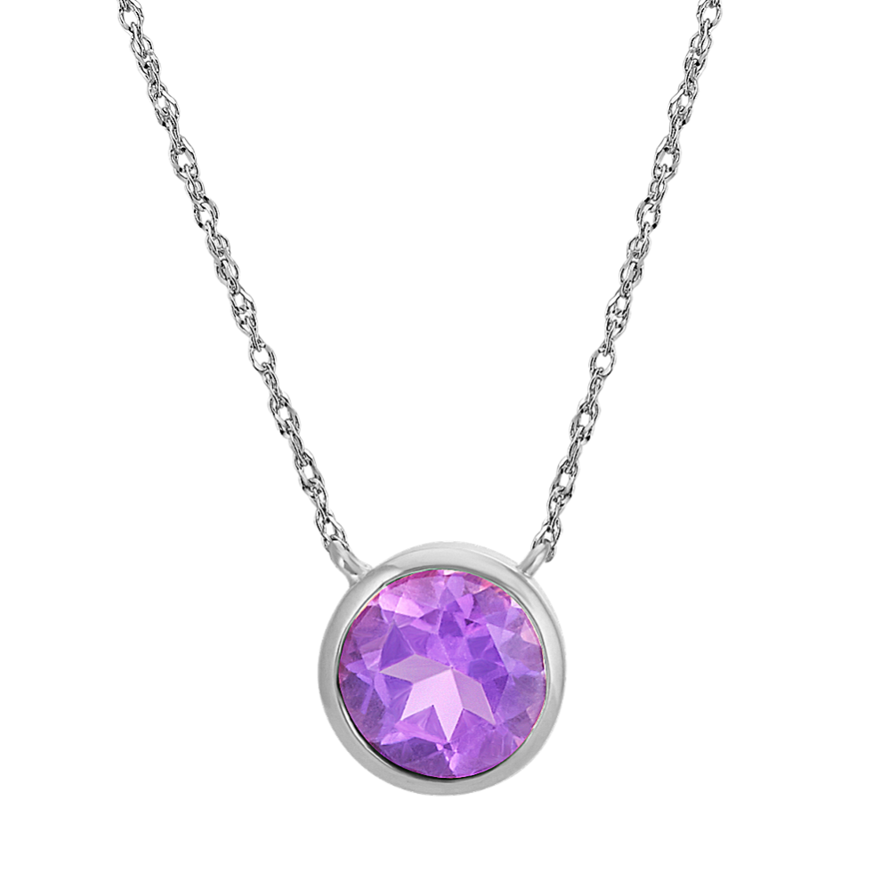 Bezel-Set Round Amethyst Necklace in 14k White Gold (18'')