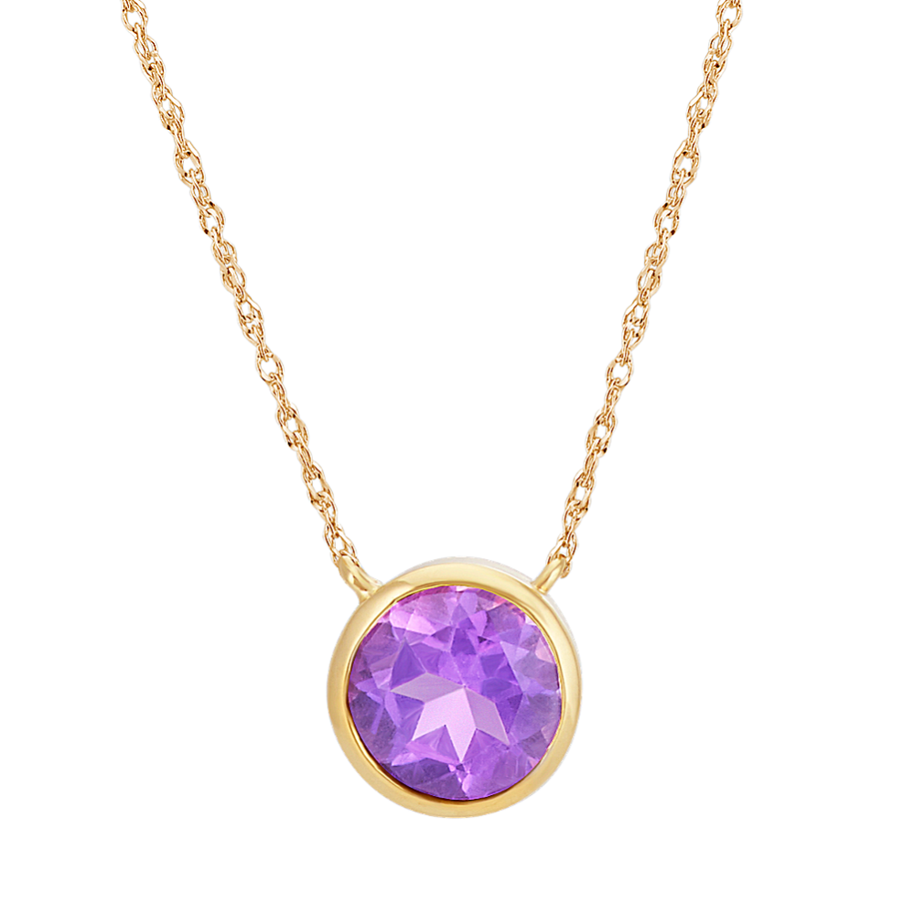 Bezel-Set Round Amethyst Necklace in 14k Yellow Gold (18 in)