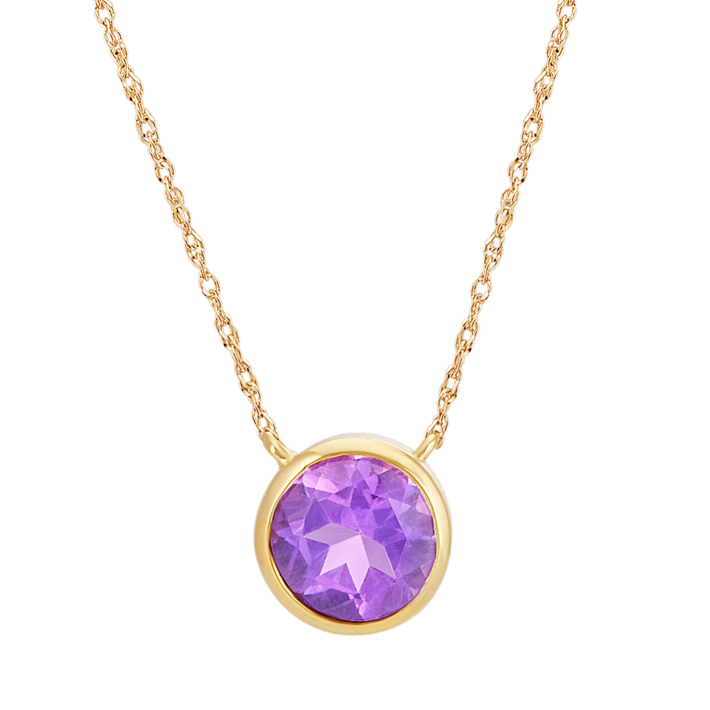 Bezel-Set Round Amethyst Necklace in 14k Yellow Gold (18'')