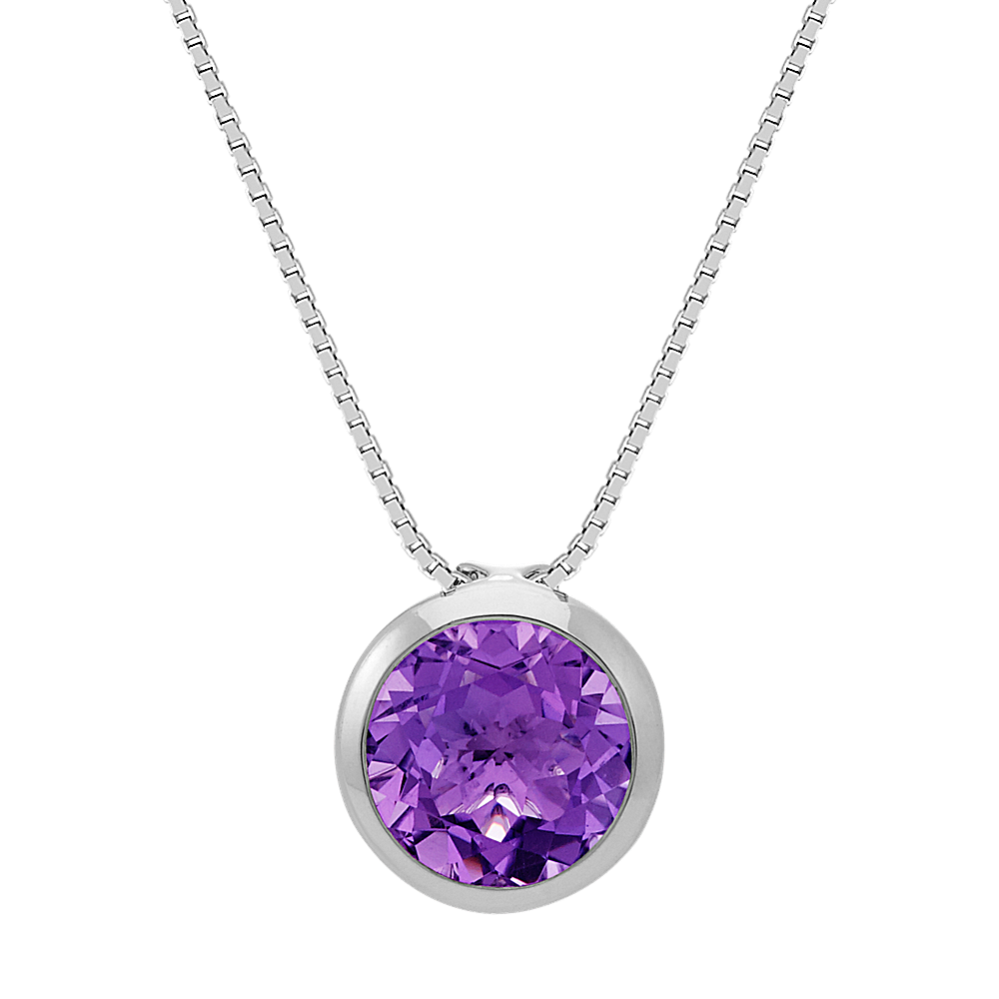 Bezel-Set Round Amethyst Pendant in Sterling Silver (18'')
