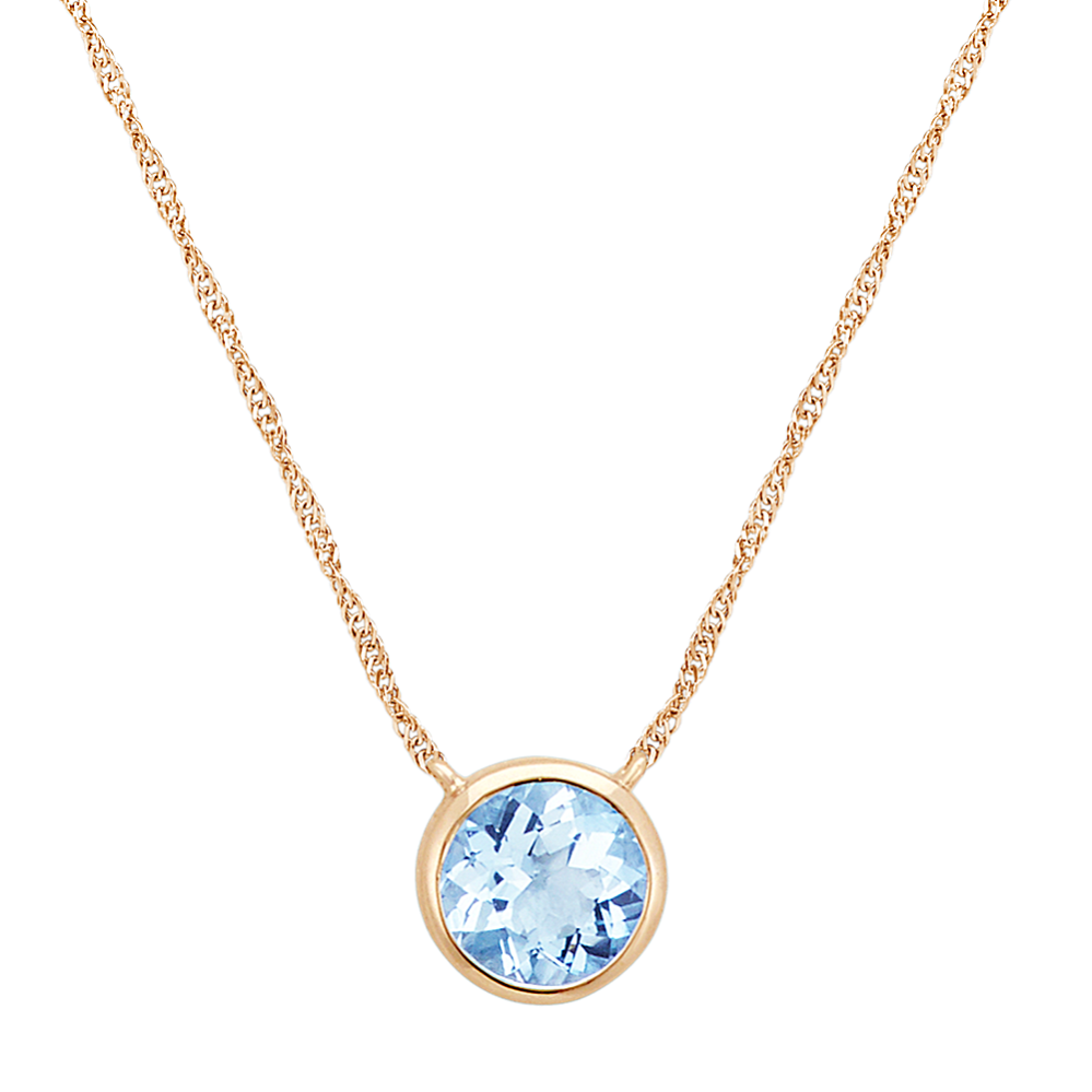 Bezel-Set Round Aquamarine Necklace in 14k Yellow Gold (18 in)