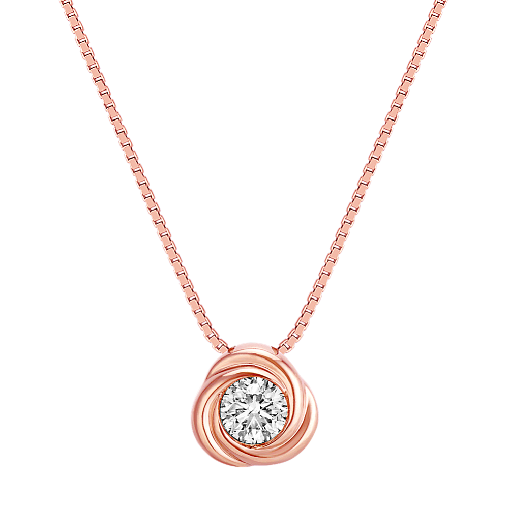 Bezel-Set Round Diamond Twirl Pendant in 14k Rose Gold (18 in)