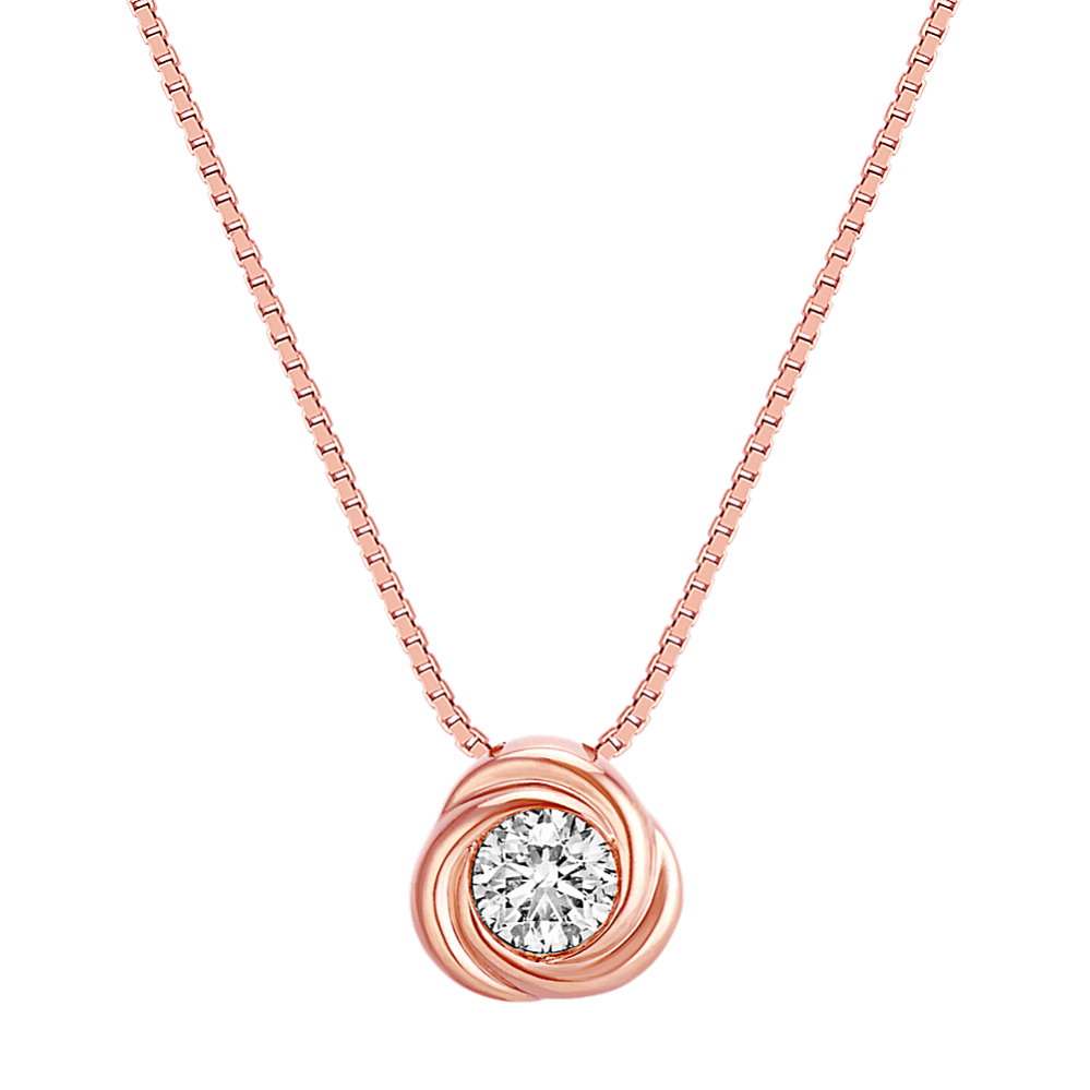 Bezel-Set Round Diamond Twirl Pendant in 14k Rose Gold (18'')