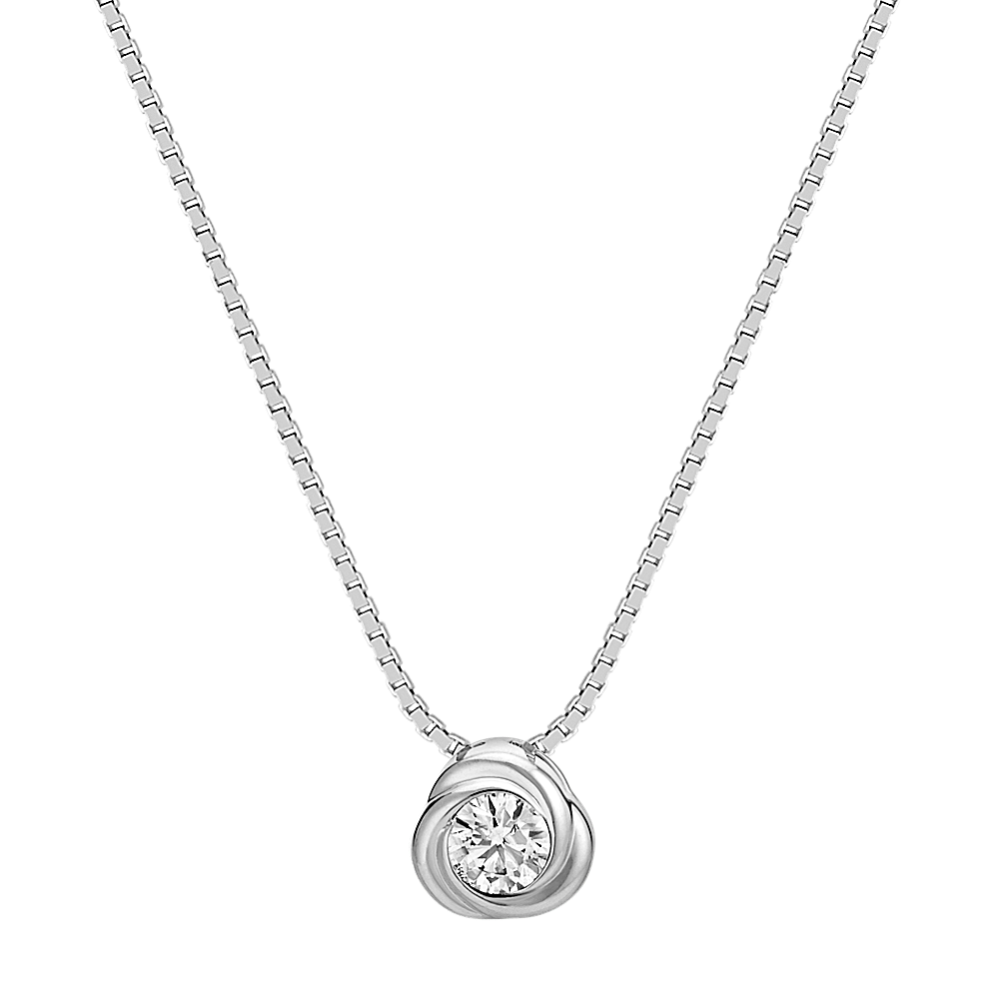 Bezel-Set Round Diamond Twirl Pendant in 14k White Gold (18'')