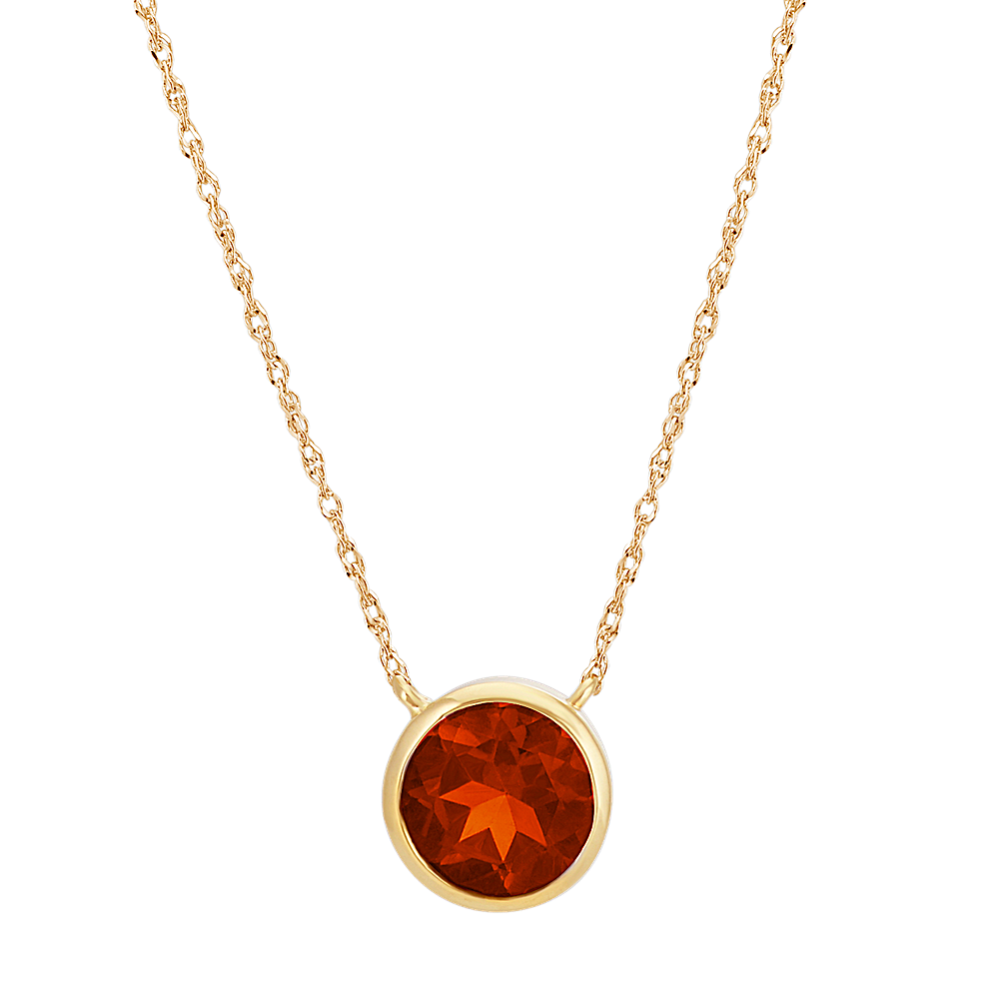Bezel-Set Round Garnet Necklace in 14k Yellow Gold (18'')