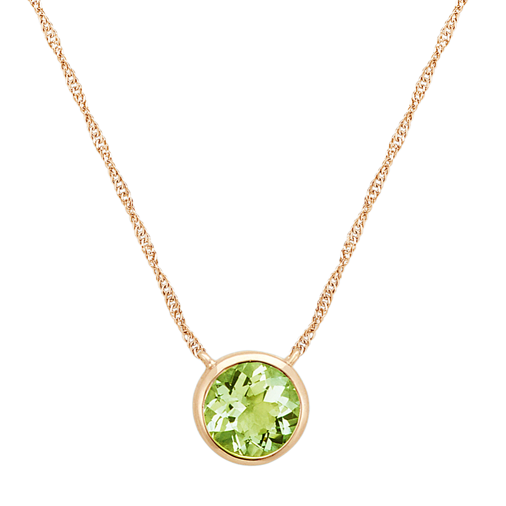 Bezel-Set Round Peridot Necklace in 14k Yellow Gold (18'')