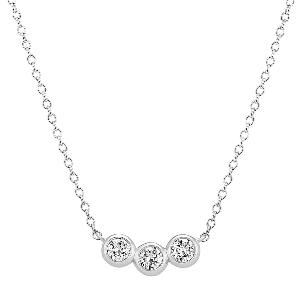 Bezel-Set Three-Stone Diamond Necklace in 14k White Gold (18'')