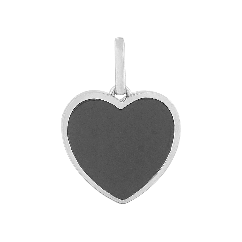Black Natural Agate Heart Charm in 14k White Gold