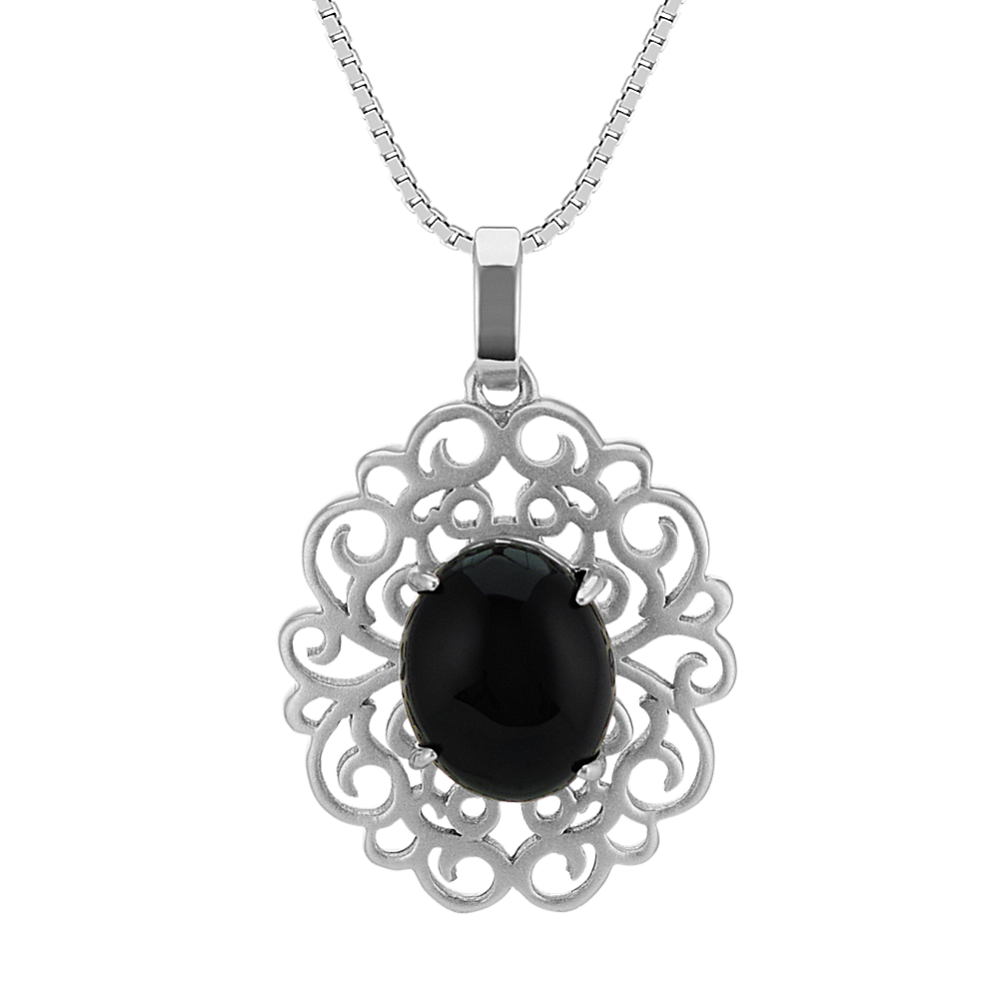 Black Agate and Sterling Silver Pendant (18 in)