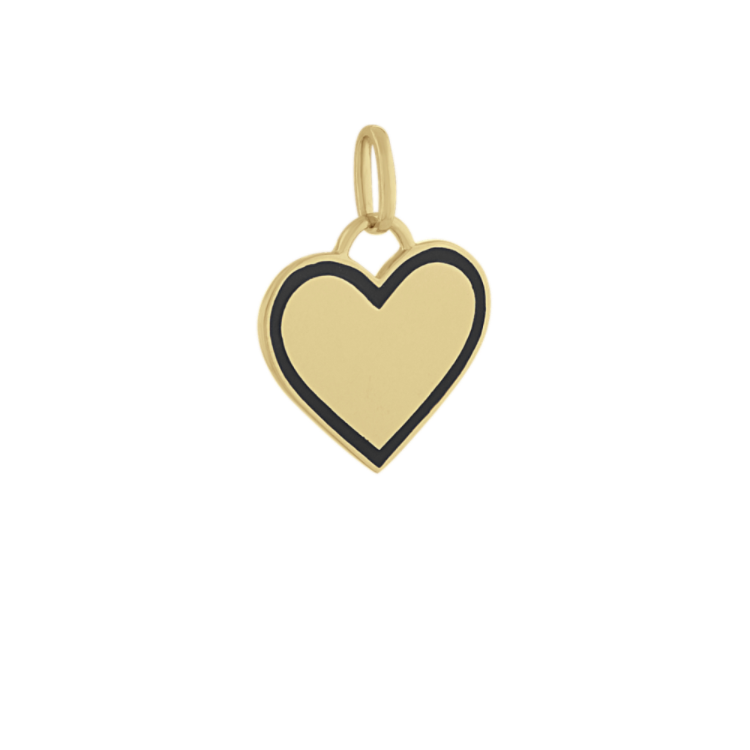 Black Enamel Heart Charm in 14k Yellow Gold