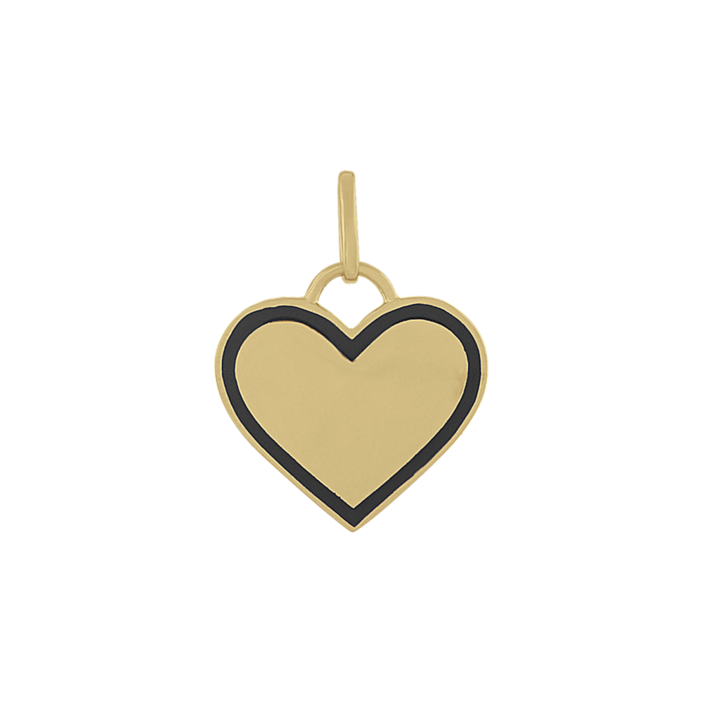 Black Enamel Heart Charm in 14k Yellow Gold