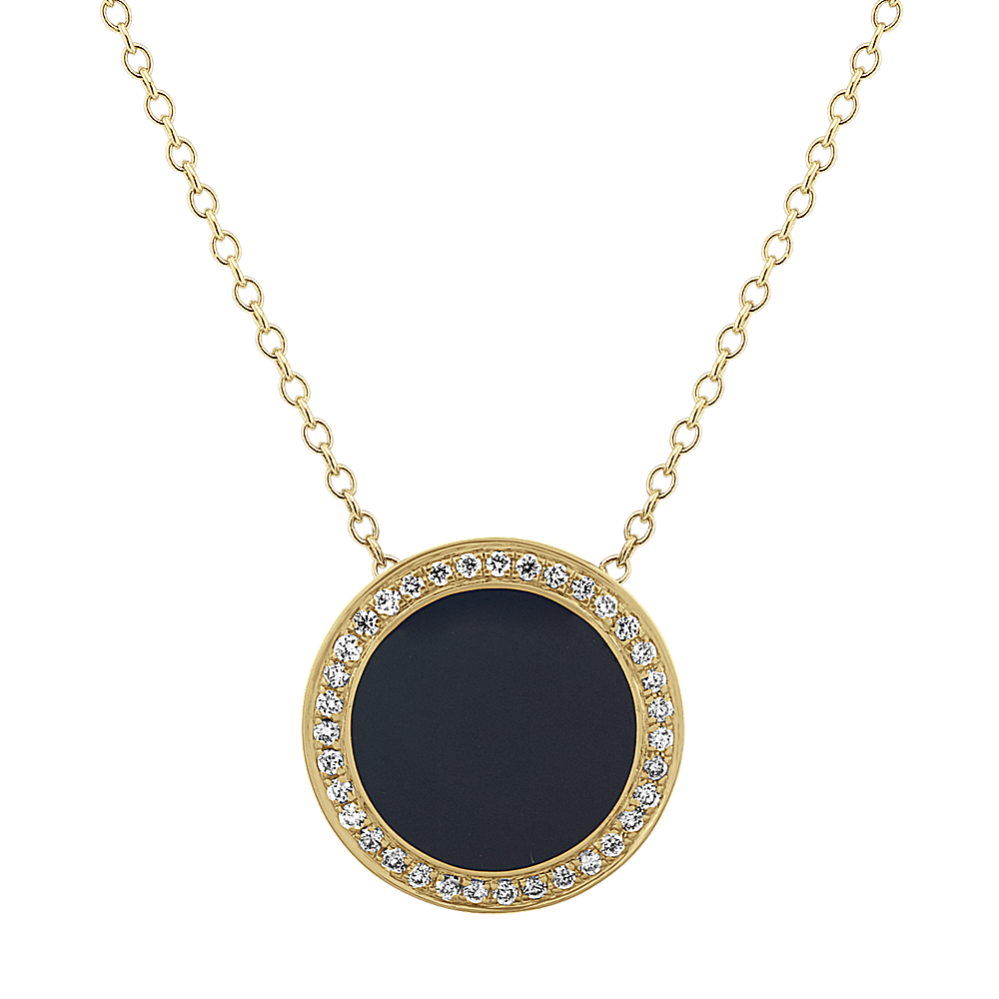 Black Enamel and Diamond Circle Necklace (18'')