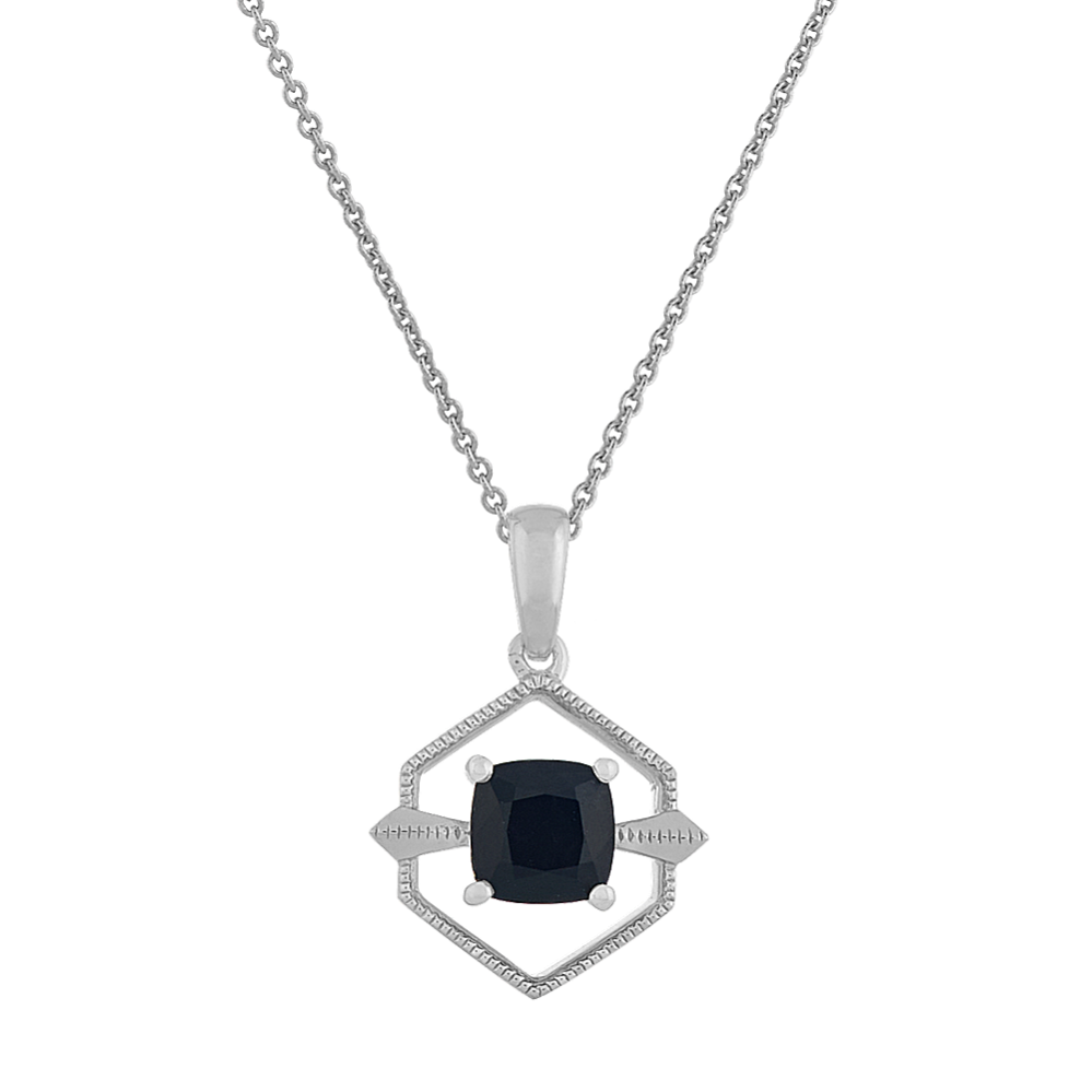 Black Sapphire Pendant in Sterling Silver (20'')