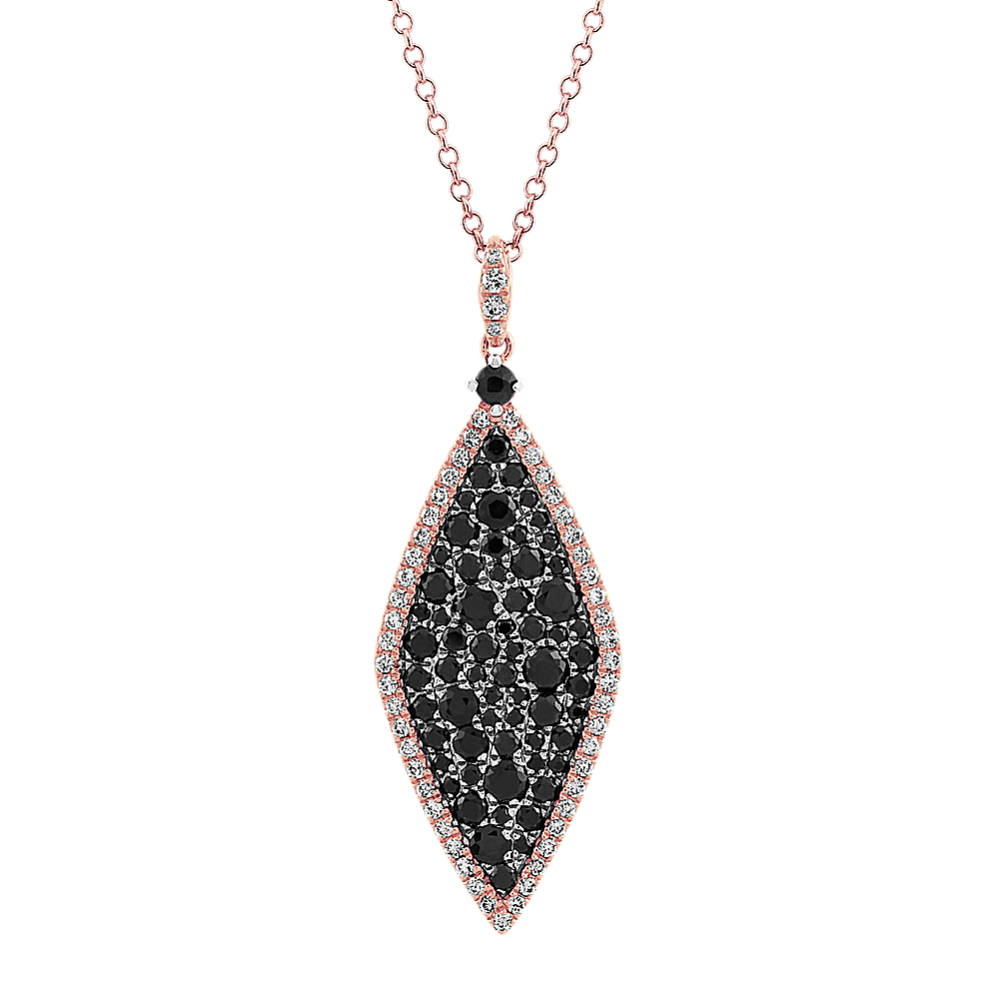 Black Sapphire and Diamond Pendant in 14k Rose Gold (24 in)