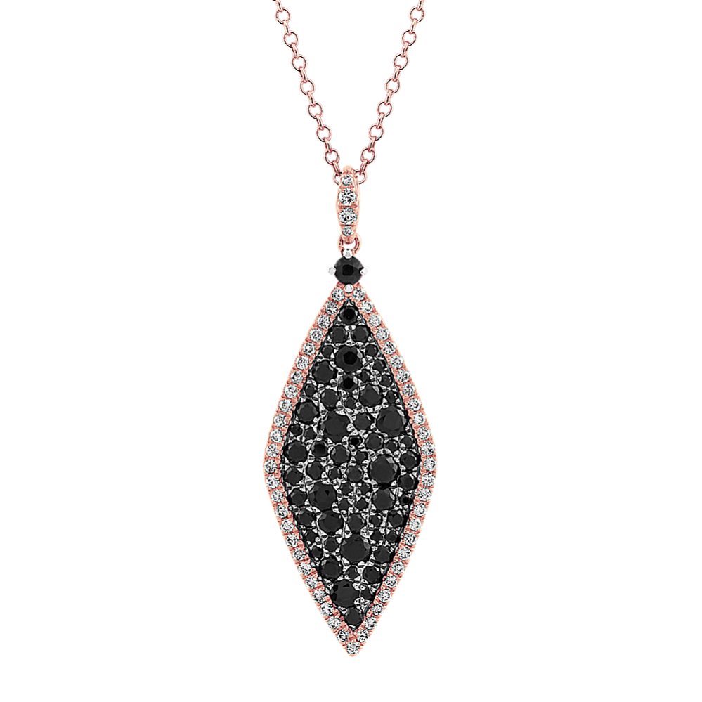 Black Sapphire and Diamond Pendant in 14k Rose Gold (24'')
