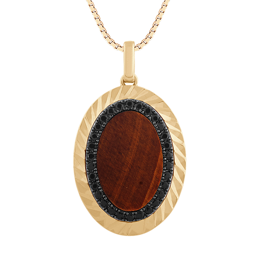 Black Sapphire and Tiger Eye Pendant (24'')