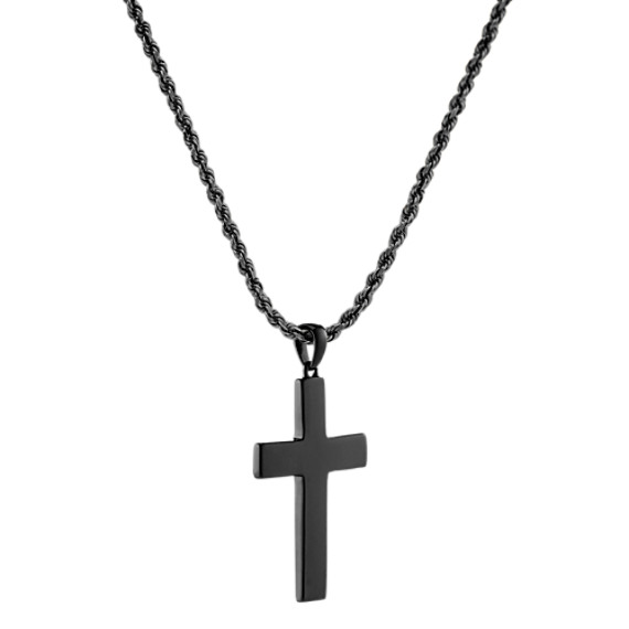 22 inch Mens Black Rhodium Sterling Silver Cross Necklace | Shane Co.