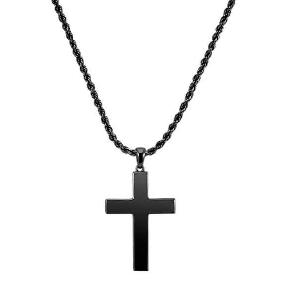 22 inch Mens Black Rhodium Sterling Silver Cross Necklace | Shane Co.