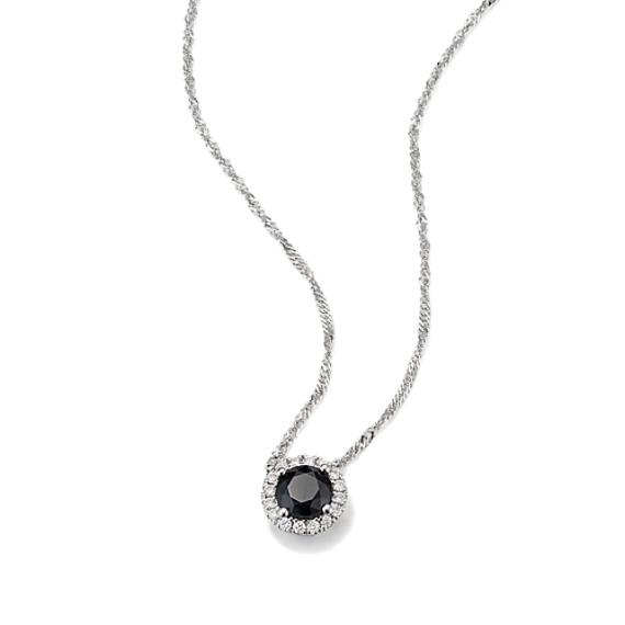 Black Sapphire And Diamond Halo Necklace 18 In Shane Co - Black Sapphire Pendant Necklace