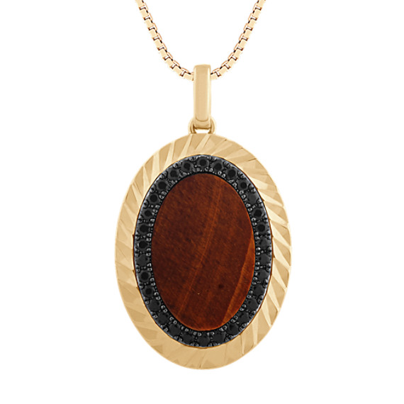 Black Sapphire and Tiger Eye Pendant (24 in)