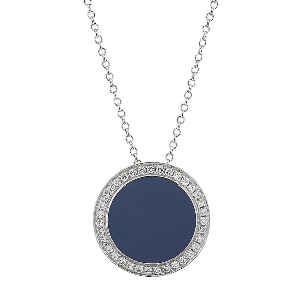 Blue Enamel and Diamond Circle Necklace (18 in)