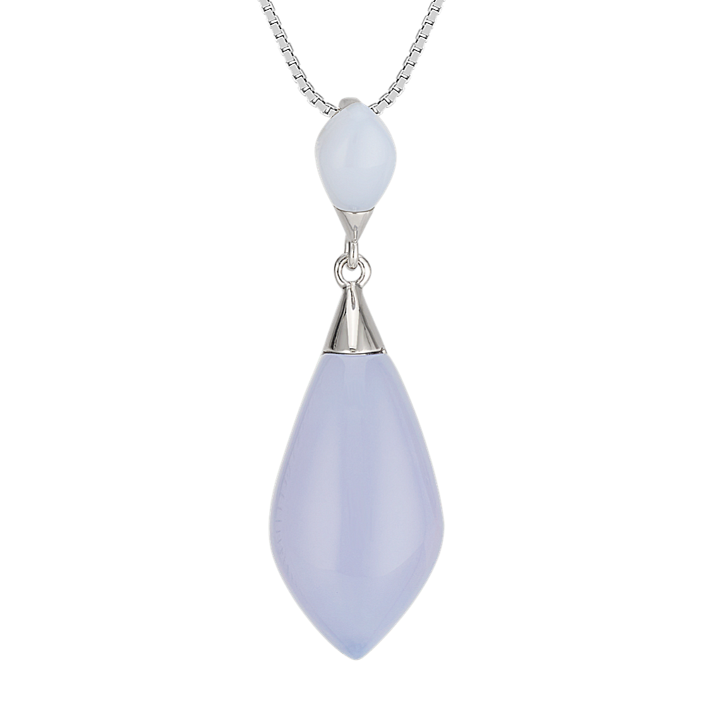 Blue Lace Agate Pendant in Sterling Silver (18'')