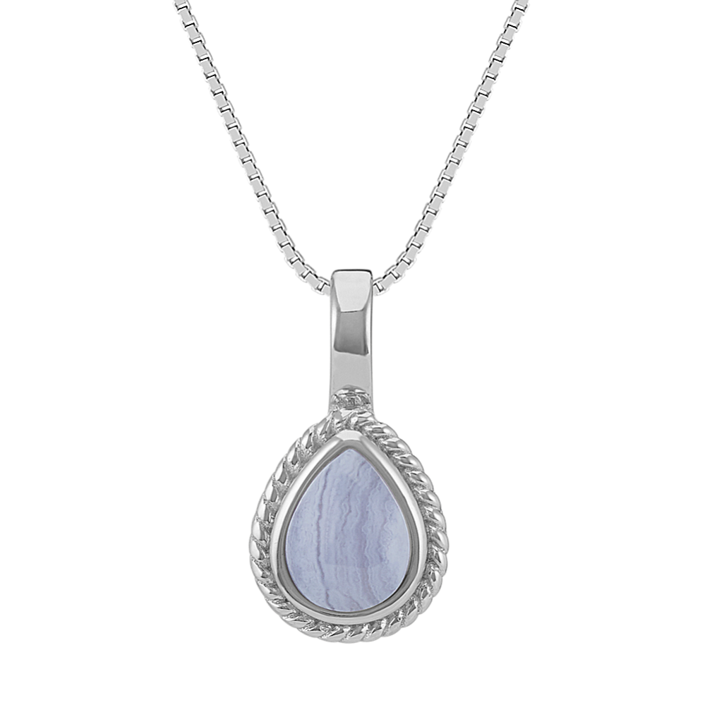 Blue Lace Agate Pendant in Sterling Silver (20 in)