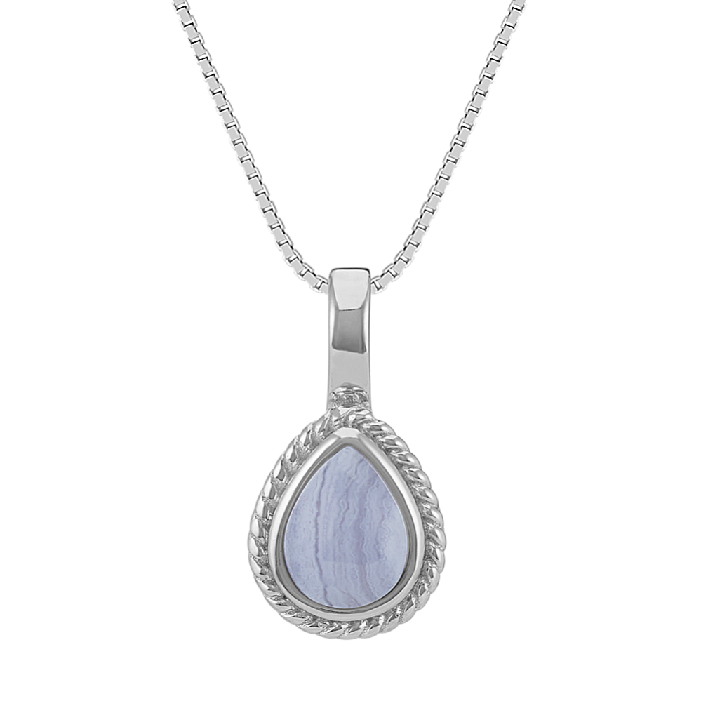 Blue Lace Agate Pendant in Sterling Silver (20'')