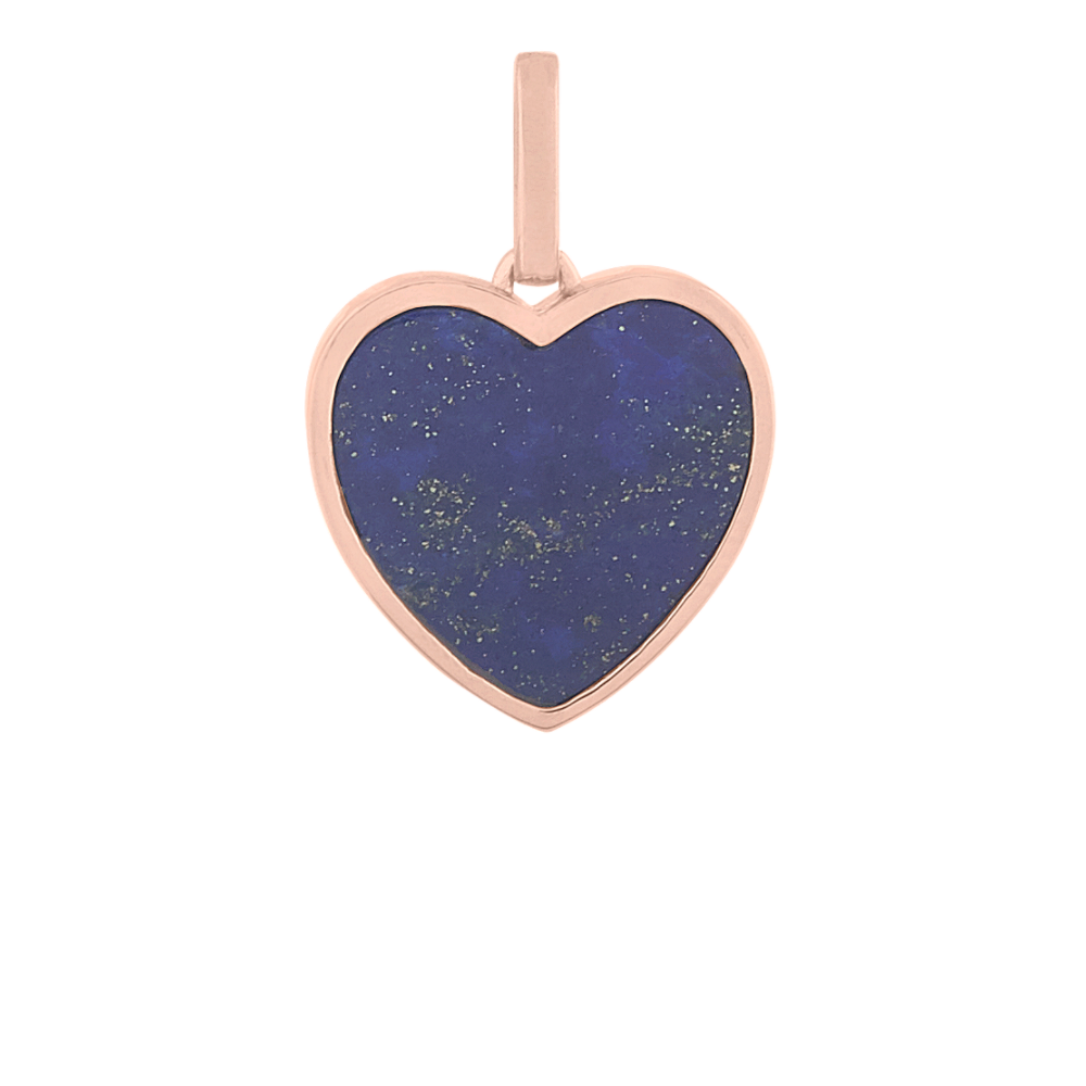 Natural Blue Lapis Heart Charm in 14k Rose Gold