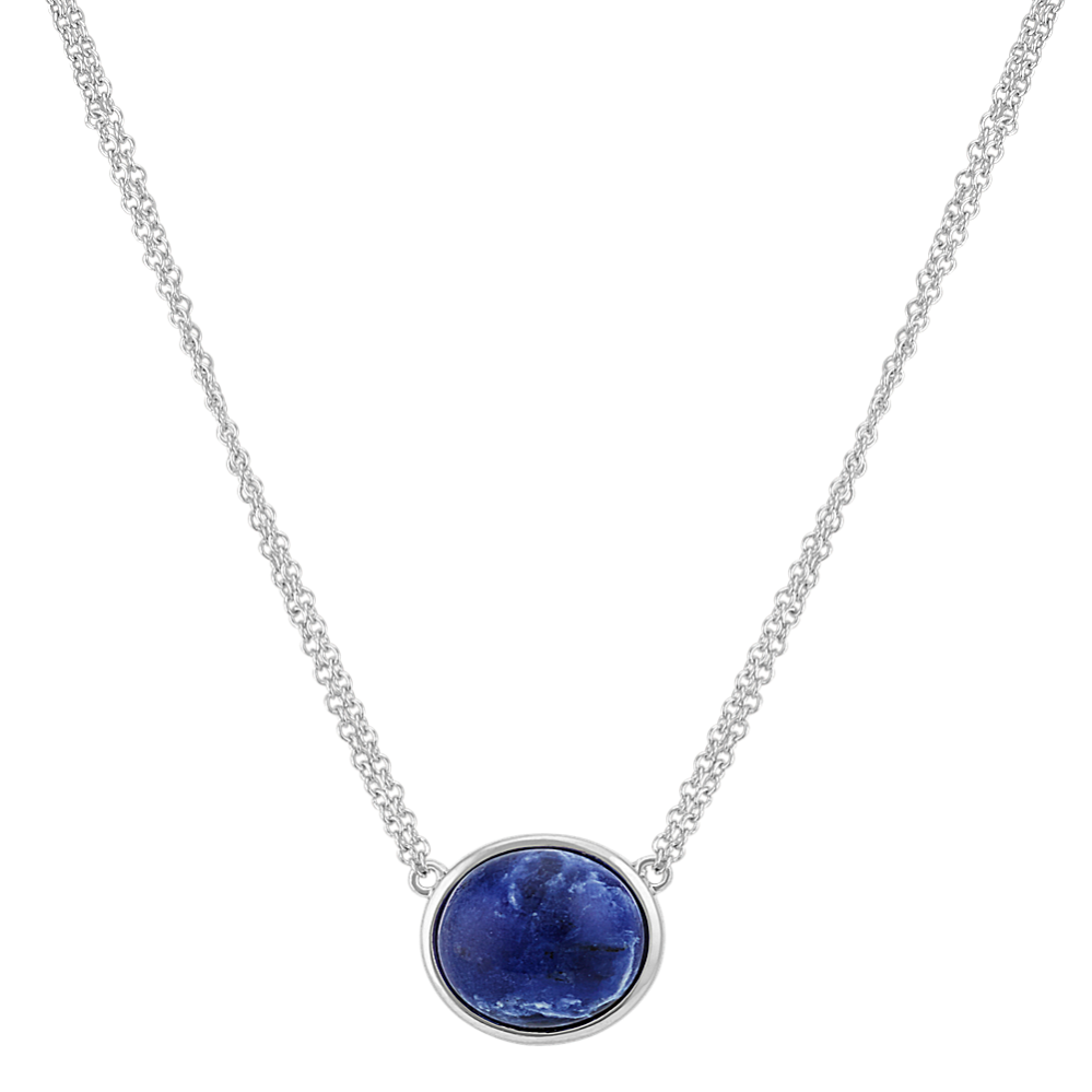 Blue Sodalite Double Chain Necklace in Sterling Silver (16 in)