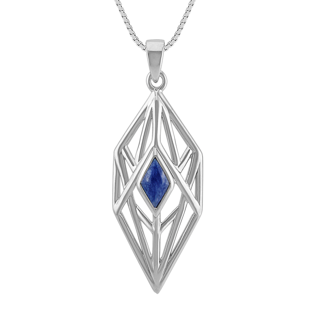 Blue Sodalite and Sterling Silver Pendant (18 in)