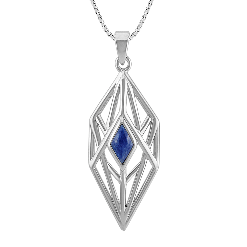 Blue Sodalite and Sterling Silver Pendant (18'')